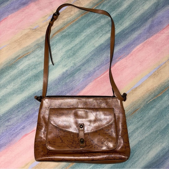 Patricia Nash Leather Kenilworth Signature Map Riot Rust Crossbody Bag - Picture 2 of 12